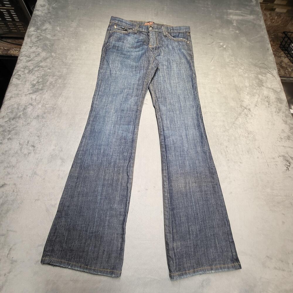 Plastic By Gly Jeans Womens 7 Blue Flared Slim Medium Wash Stretch Denim